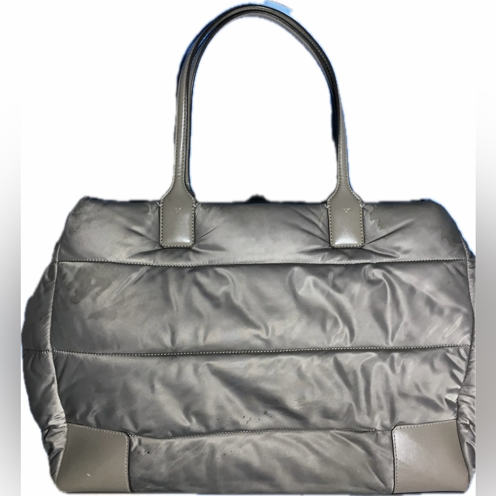Tory Burch Nylon Ella Puffer Tote Handbag Taupe Gray - Picture 15 of 16
